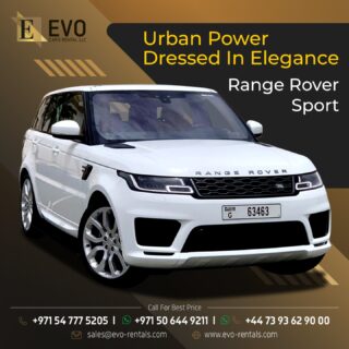 Refined luxury meets smooth performance, the Range Rover Sport is built for every road. #EvoRentals #RangeRover #dubai