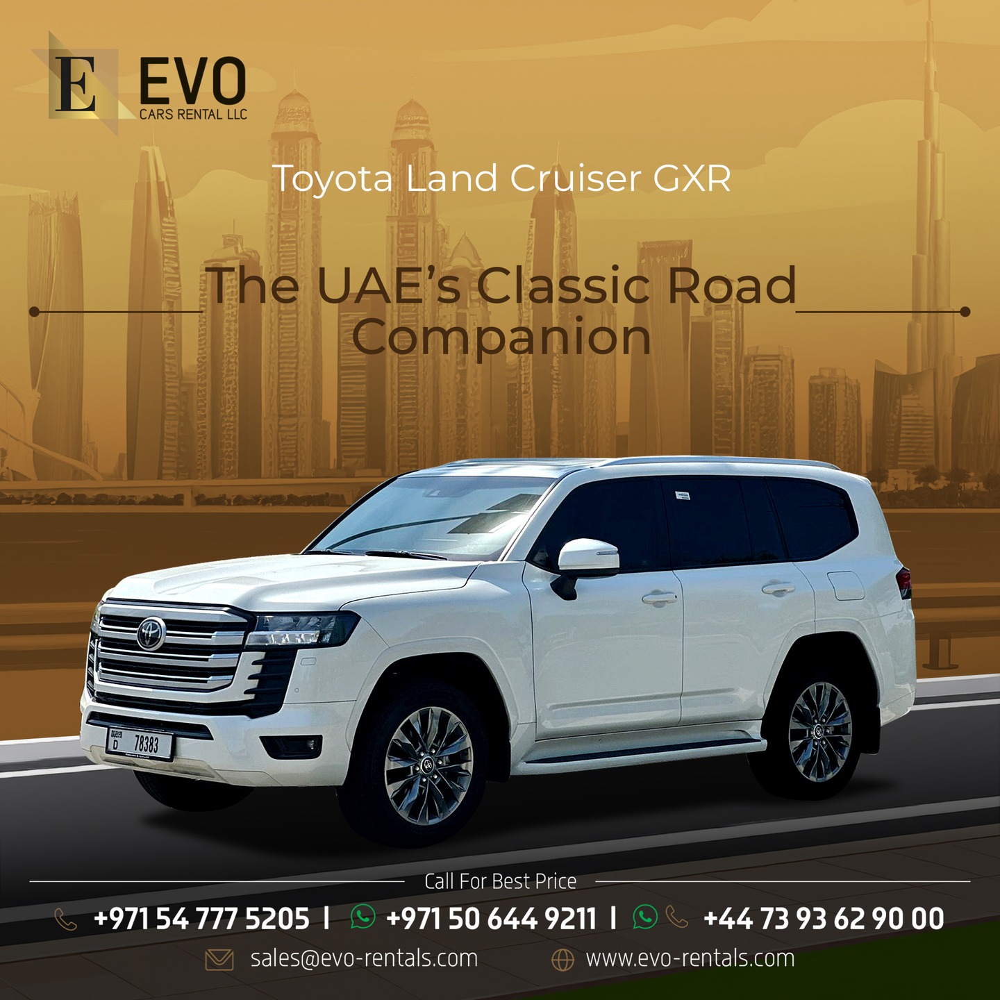 Trust the drive and feel the power of the Toyota Land Cruiser GXR. Rent it easily through Evo Rental. ##UAE #dubai #EvoRentals #Toyota #LandCruiser