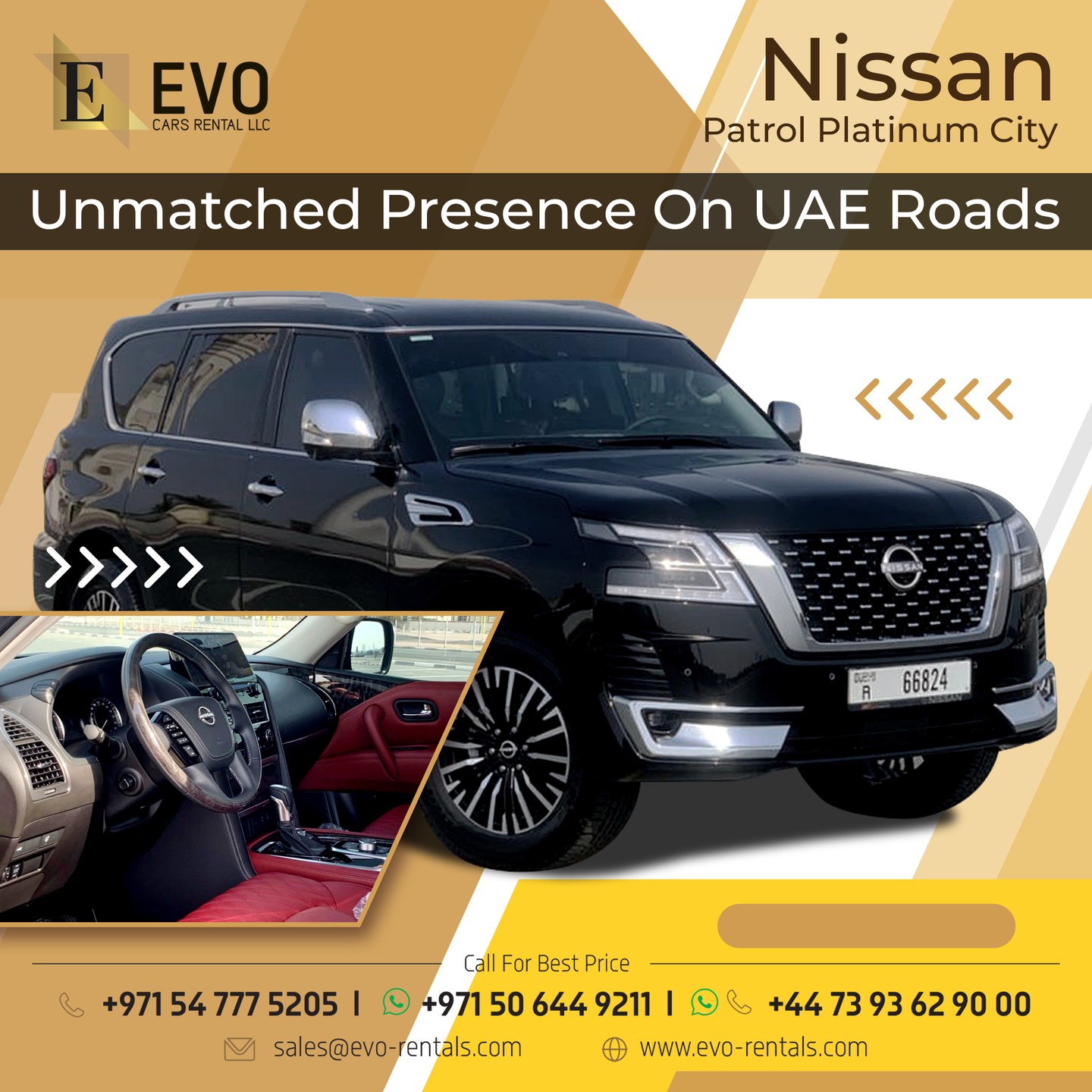 Every journey feels elite in the Nissan Patrol Platinum City with its unmatched Strength and style. #EvoRentals #NissanPatrol #CarRentals #SUV #LuxuryCar