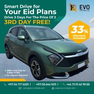 🚗 Kia Sportage Green 2023

Smart Drive for Eid 🌿

🚗 Kia Sportage 2023
💰 AE 360

🎉 Drive 3 Days for the Price of 2
✨ 3rd Day FREE

⚡ 33% Discount
📦 1 Unit Available

📅 Eid Offer – 3 Days Only

📲 Book now.

✅ No Deposit

#KiaSportage #DubaiDrive #EidOffer #CarRentalDubai